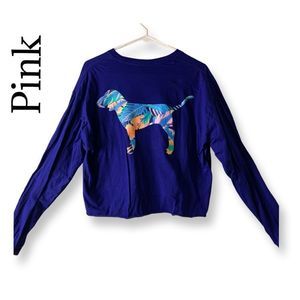 Pink Victoria’s Secret Blue Cotton Long Sleeved Cropped Shirt women’s size large